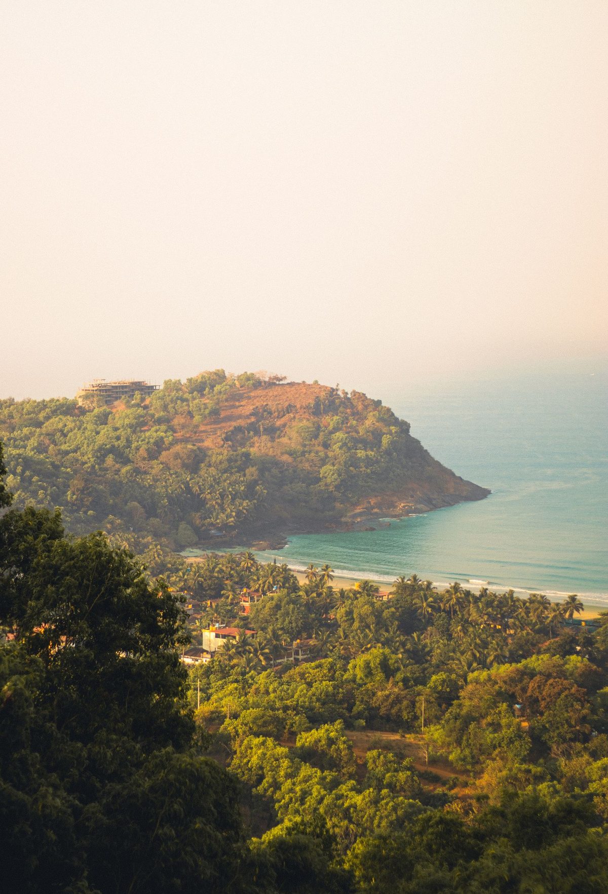 Green headland and sea at Gokarna, from above